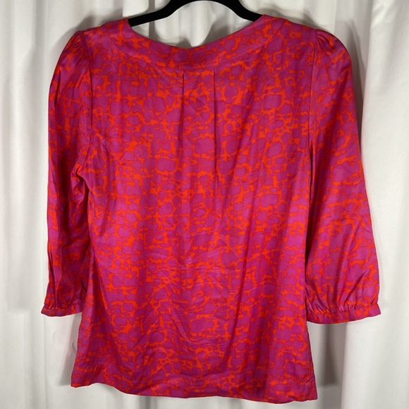 Boden Blouse Womens US 6R Orange Purple Silk Blend Pullover 3/4 Sleeve- 3496 - Picture 3 of 6